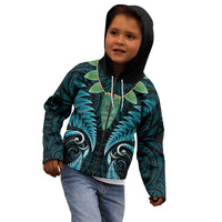 Aotearoa Pounamu Niho Kid Hoodie Silver Fern Mix Maori Pattern - Turquoise