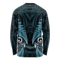 Aotearoa Pounamu Niho Long Sleeve Shirt Silver Fern Mix Maori Pattern - Turquoise