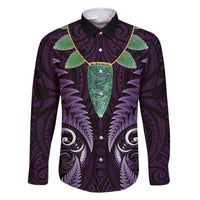 Aotearoa Pounamu Niho Family Matching Summer Maxi Dress and Hawaiian Shirt Silver Fern Mix Maori Pattern - Purple