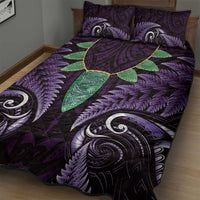 Aotearoa Pounamu Niho Quilt Bed Set Silver Fern Mix Maori Pattern - Purple