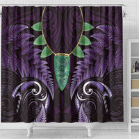 Aotearoa Pounamu Niho Shower Curtain Silver Fern Mix Maori Pattern - Purple LT14 - Polynesian Pride