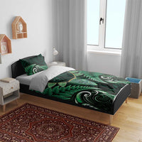 Aotearoa Pounamu Niho Bedding Set Silver Fern Mix Maori Pattern - Green