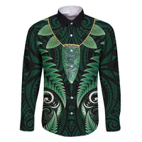 Aotearoa Pounamu Niho Family Matching Off Shoulder Short Dress and Hawaiian Shirt Silver Fern Mix Maori Pattern - Green