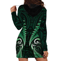 Aotearoa Pounamu Niho Hoodie Dress Silver Fern Mix Maori Pattern - Green