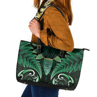 Aotearoa Pounamu Niho Leather Tote Bag Silver Fern Mix Maori Pattern - Green LT14 Green - Polynesian Pride