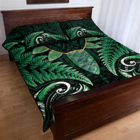 Aotearoa Pounamu Niho Quilt Bed Set Silver Fern Mix Maori Pattern - Green