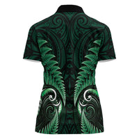 Aotearoa Pounamu Niho Women Polo Shirt Silver Fern Mix Maori Pattern - Green