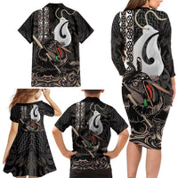 Aotearoa Hei Matau Family Matching Long Sleeve Bodycon Dress and Hawaiian Shirt Haka Kiwi Mix Maori Mangopare LT14 - Polynesian Pride