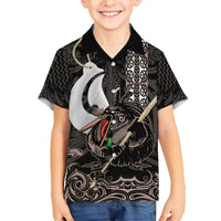 Aotearoa Hei Matau Family Matching Puletasi and Hawaiian Shirt Haka Kiwi Mix Maori Mangopare LT14 Son's Shirt Black - Polynesian Pride