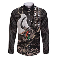 Aotearoa Hei Matau Family Matching Short Sleeve Bodycon Dress and Hawaiian Shirt Haka Kiwi Mix Maori Mangopare LT14 Dad's Shirt - Long Sleeve Black - Polynesian Pride