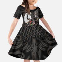 Aotearoa Hei Matau Family Matching Tank Maxi Dress and Hawaiian Shirt Haka Kiwi Mix Maori Mangopare LT14 Daughter's Dress Black - Polynesian Pride