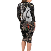 Aotearoa Hei Matau Long Sleeve Bodycon Dress Haka Kiwi Mix Maori Mangopare LT14 - Polynesian Pride