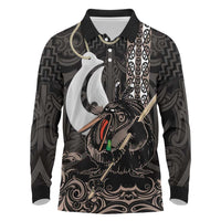 Aotearoa Hei Matau Long Sleeve Polo Shirt Haka Kiwi Mix Maori Mangopare LT14 Black - Polynesian Pride