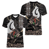 Aotearoa Hei Matau Women V-Neck T-Shirt Haka Kiwi Mix Maori Mangopare LT14 - Polynesian Pride