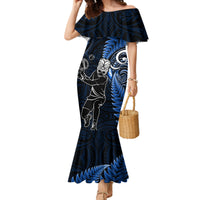 Custom New Zealand Tiki Tennis Family Matching Mermaid Dress and Hawaiian Shirt 2024 Aotearoa Tenehi Maori Silver Fern - Blue LT14 Mom's Dress Blue - Polynesian Pride
