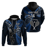Custom New Zealand Tiki Tennis Hoodie 2024 Aotearoa Tenehi Maori Silver Fern - Blue LT14 - Polynesian Pride