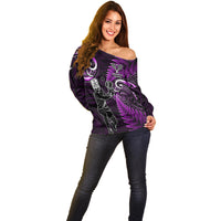 New Zealand Tiki Tennis Off Shoulder Sweater 2024 Aotearoa Tenehi Maori Silver Fern - Purple LT14 - Polynesian Pride