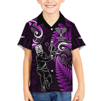 Custom New Zealand Tiki Tennis Family Matching Off Shoulder Long Sleeve Dress and Hawaiian Shirt 2024 Aotearoa Tenehi Maori Silver Fern - Purple LT14 Son's Shirt Purple - Polynesian Pride