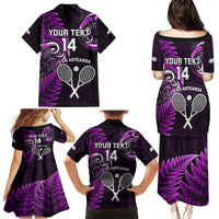 Custom New Zealand Tiki Tennis Family Matching Puletasi and Hawaiian Shirt 2024 Aotearoa Tenehi Maori Silver Fern - Purple LT14 - Polynesian Pride