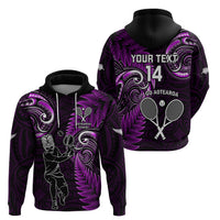 Custom New Zealand Tiki Tennis Hoodie 2024 Aotearoa Tenehi Maori Silver Fern - Purple LT14 - Polynesian Pride