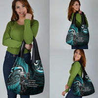 New Zealand Tiki Tennis Grocery Bag Aotearoa Tenehi Maori Silver Fern - Turquoise LT14 - Polynesian Pride