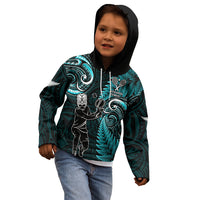 New Zealand Tiki Tennis Kid Hoodie 2024 Aotearoa Tenehi Maori Silver Fern - Turquoise LT14 - Polynesian Pride