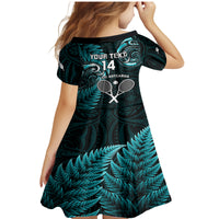 Custom New Zealand Tiki Tennis Family Matching Mermaid Dress and Hawaiian Shirt 2024 Aotearoa Tenehi Maori Silver Fern - Turquoise LT14 - Polynesian Pride