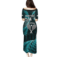 Custom New Zealand Tiki Tennis Family Matching Puletasi and Hawaiian Shirt 2024 Aotearoa Tenehi Maori Silver Fern - Turquoise LT14 - Polynesian Pride