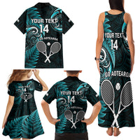 Custom New Zealand Tiki Tennis Family Matching Tank Maxi Dress and Hawaiian Shirt 2024 Aotearoa Tenehi Maori Silver Fern - Turquoise LT14 - Polynesian Pride
