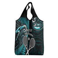 Custom New Zealand Tiki Tennis Grocery Bag Aotearoa Tenehi Maori Silver Fern - Turquoise LT14 - Polynesian Pride