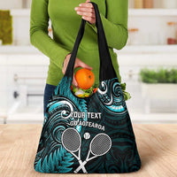 Custom New Zealand Tiki Tennis Grocery Bag Aotearoa Tenehi Maori Silver Fern - Turquoise LT14 - Polynesian Pride