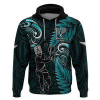 Custom New Zealand Tiki Tennis Zip Hoodie 2024 Aotearoa Tenehi Maori Silver Fern - Turquoise LT14 Pullover Hoodie Turquoise - Polynesian Pride