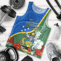 Personalised Halo Olaketa Solomon Islands Men Tank Top Coat Of Arms With Tropical Flowers Flag Style LT14 - Polynesian Pride