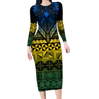 Halo Olaketa Solomon Islands Family Matching Long Sleeve Bodycon Dress and Hawaiian Shirt Melanesian Tribal Pattern Gradient Version LT14 Mom's Dress Black - Polynesian Pride