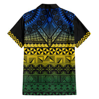 Halo Olaketa Solomon Islands Family Matching Off Shoulder Short Dress and Hawaiian Shirt Melanesian Tribal Pattern Gradient Version LT14 - Polynesian Pride
