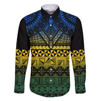 Halo Olaketa Solomon Islands Family Matching Off Shoulder Short Dress and Hawaiian Shirt Melanesian Tribal Pattern Gradient Version LT14 Dad's Shirt - Long Sleeve Black - Polynesian Pride