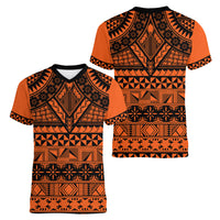 Halo Olaketa Solomon Islands Women V Neck T Shirt Melanesian Tribal Pattern Orange Version LT14 - Polynesian Pride