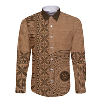 Fakaalofa Lahi Atu Niue Long Sleeve Button Shirt Vintage Hiapo Pattern Brown Version LT14 Unisex Brown - Polynesian Pride