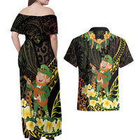 Hawaii Saint Patrick's Day Couples Matching Off Shoulder Maxi Dress and Hawaiian Shirt Ukulele Leprechaun Hau'Oli Maoli Oe! LT14 - Polynesian Pride