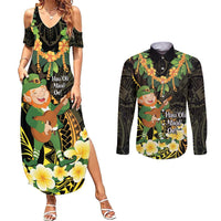 Hawaii Saint Patrick's Day Couples Matching Summer Maxi Dress and Long Sleeve Button Shirt Ukulele Leprechaun Hau'Oli Maoli Oe! LT14 Reggae - Polynesian Pride