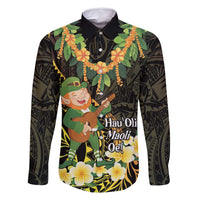 Hawaii Saint Patrick's Day Family Matching Off Shoulder Maxi Dress and Hawaiian Shirt Ukulele Leprechaun Hau'Oli Maoli Oe!