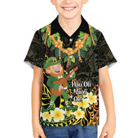 Hawaii Saint Patrick's Day Family Matching Puletasi and Hawaiian Shirt Ukulele Leprechaun Hau'Oli Maoli Oe!