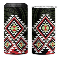 Kia Ora Aotearoa 4 in 1 Can Cooler Tumbler 2025 Pasifika Maori Taniko Motifs LT14 One Size: 16 oz Black - Polynesian Pride