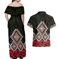 Kia Ora Aotearoa Couples Matching Off Shoulder Maxi Dress and Hawaiian Shirt 2025 Pasifika Maori Taniko Motifs LT14 - Polynesian Pride