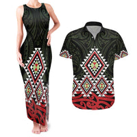 Kia Ora Aotearoa Couples Matching Tank Maxi Dress and Hawaiian Shirt 2025 Pasifika Maori Taniko Motifs LT14 Black - Polynesian Pride