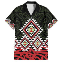 Kia Ora Aotearoa Family Matching Off Shoulder Maxi Dress and Hawaiian Shirt 2025 Pasifika Maori Taniko Motifs LT14 Dad's Shirt - Short Sleeve Black - Polynesian Pride