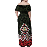 Kia Ora Aotearoa Family Matching Off Shoulder Maxi Dress and Hawaiian Shirt 2025 Pasifika Maori Taniko Motifs LT14 - Polynesian Pride