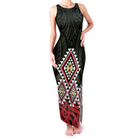 Kia Ora Aotearoa Family Matching Tank Maxi Dress and Hawaiian Shirt 2025 Pasifika Maori Taniko Motifs LT14 Mom's Dress Black - Polynesian Pride
