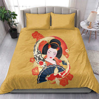 Japanese Geisha Koi Fish Bedding Set Cherry Blossoms Yellow Seigaiha Pattern - Polynesian Pride