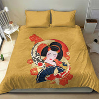 Japanese Geisha Koi Fish Bedding Set Cherry Blossoms Yellow Seigaiha Pattern - Polynesian Pride